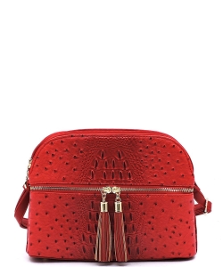 Ostrich Zip Tassel Multi Compartment Crossbody Bag Tassel OS050 RED